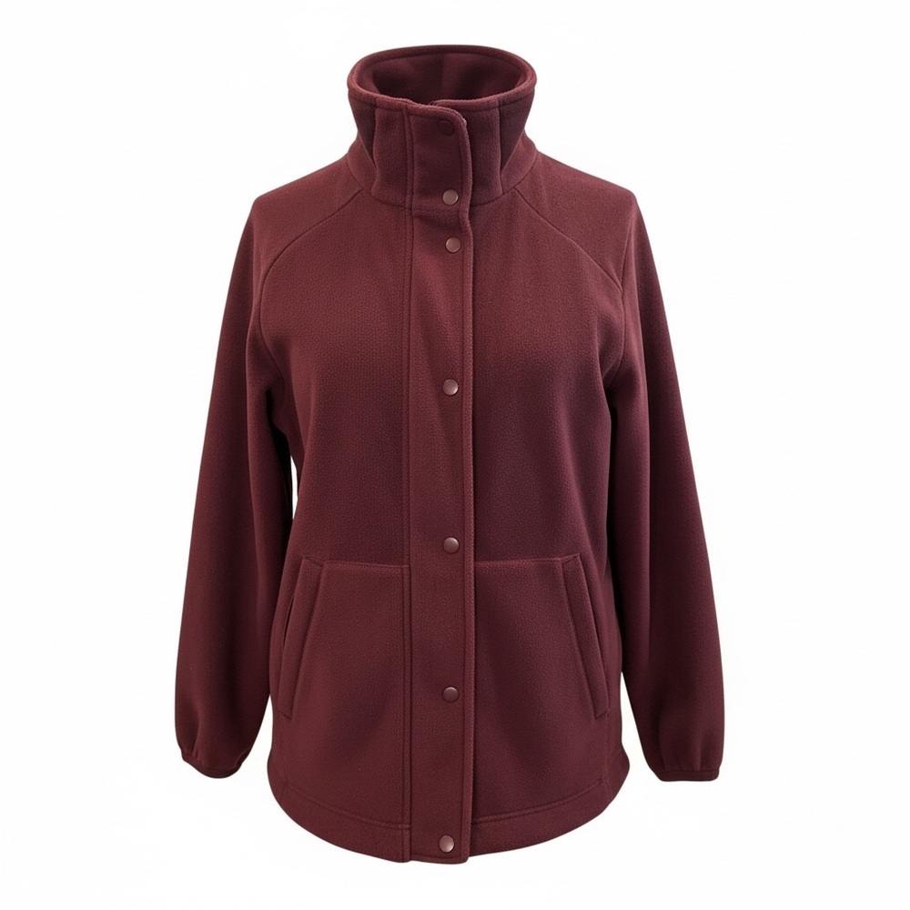Beyond Yoga Explorer Fleece Jacket Burgundy Snap Front Cozy Women’s Small